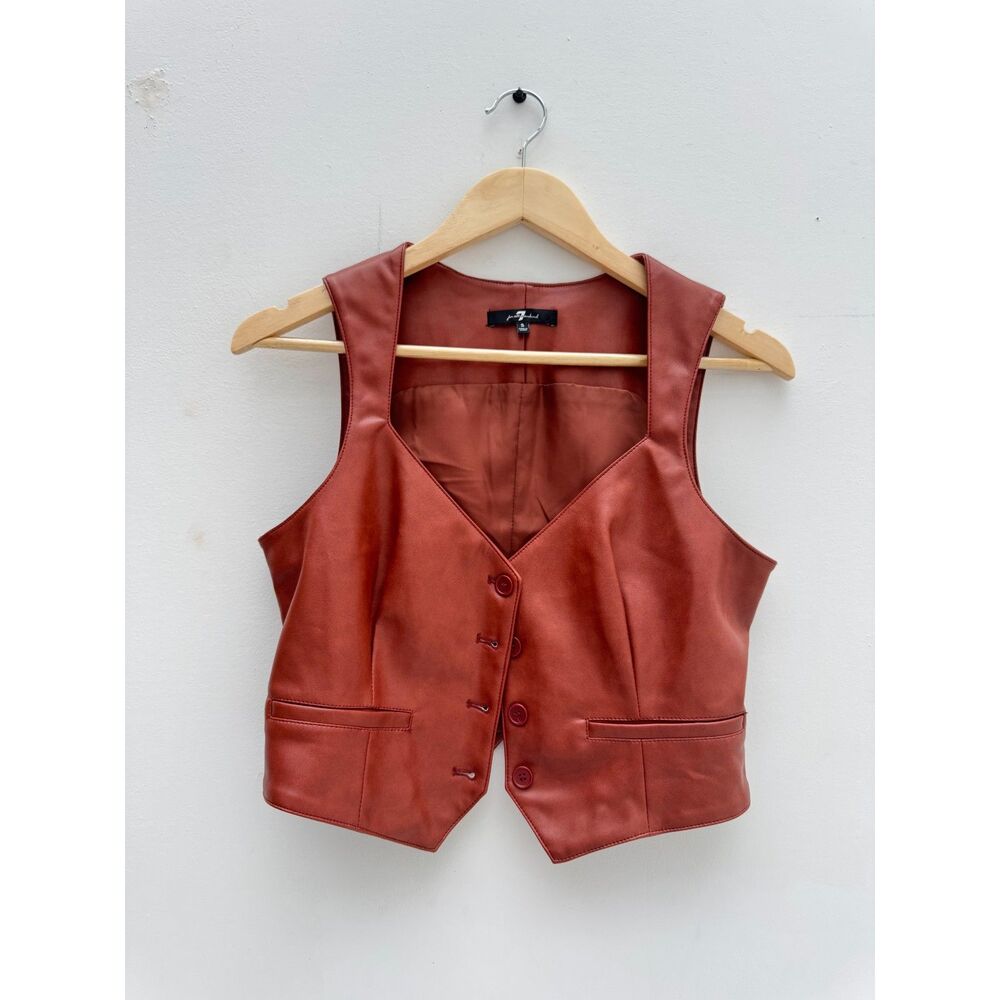 7 For All Mankind S Small Rust Faux Leather Vest Button Front Western Y2K